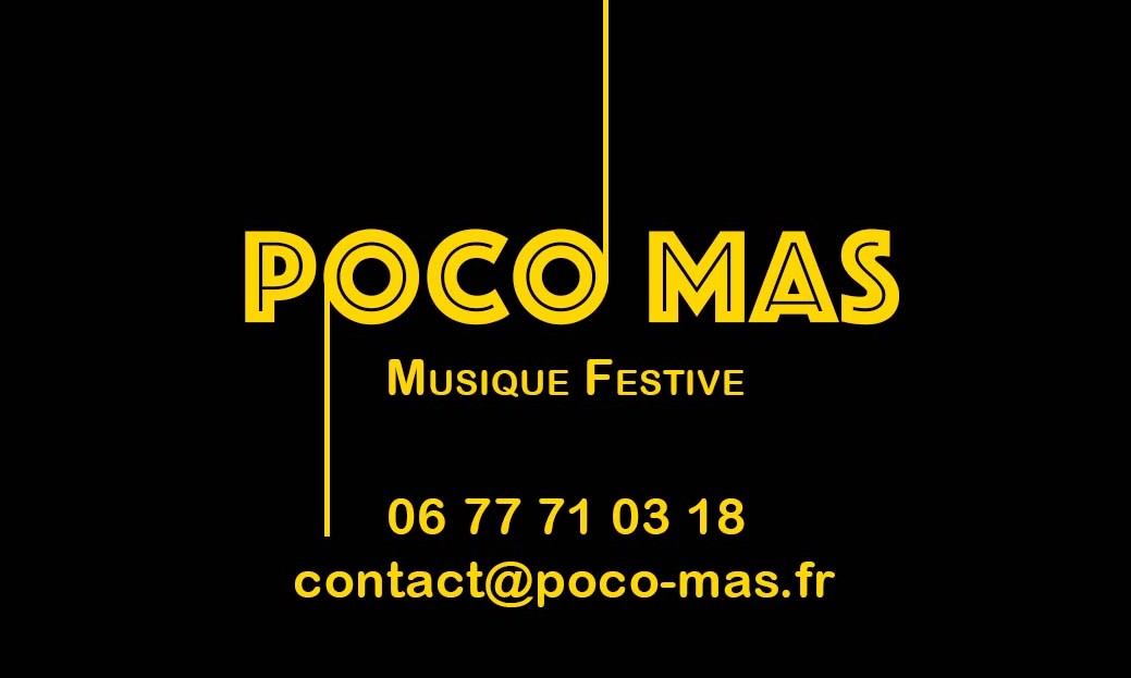 Carte de visite de Poco-Mas un groupe de musique de rue